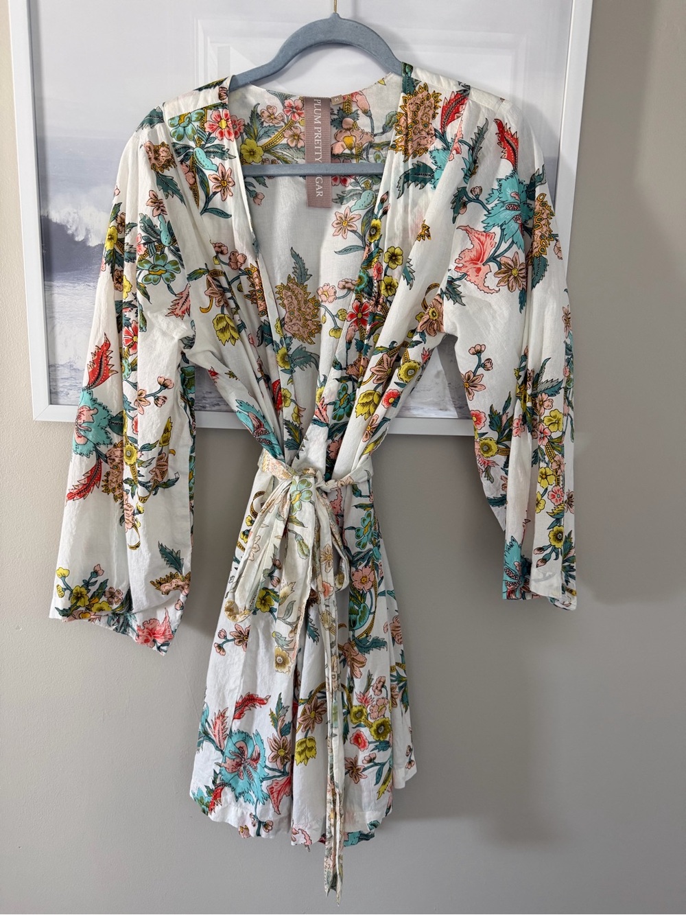 Plum Pretty Sugar Cream Floral Kimono with Teal, Yellow & Pink